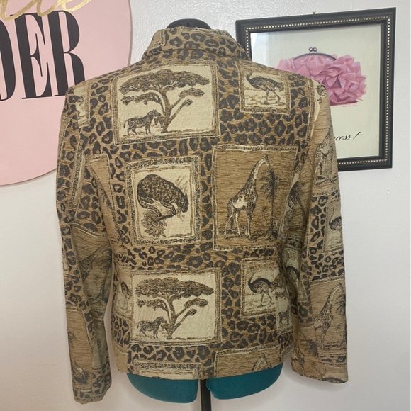BEIGE TWEED ANIMAL PRINT JACKET SZ 14 - Picture 4 of 4